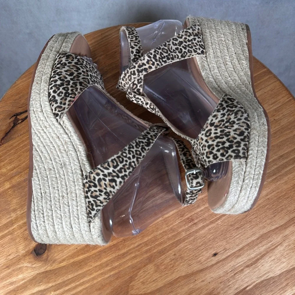 Lucky Brand Valki Wedge Sandals Womens 7M Leopard Print Good Espadrille
